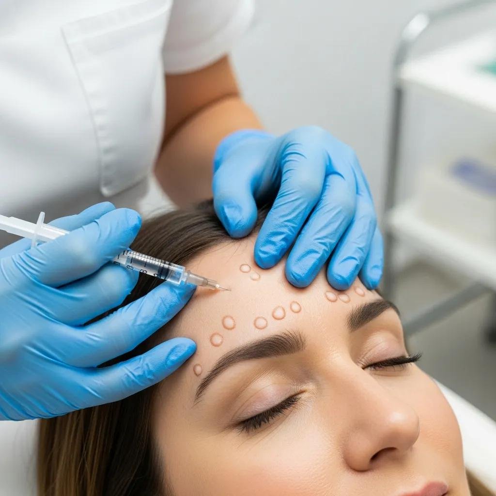 Clinician administering neuromodulator treatment for wrinkle reduction