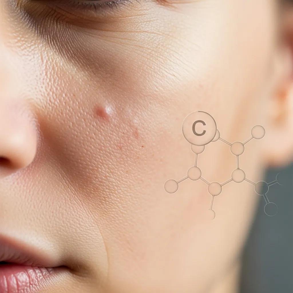 Close-up of stressed skin showing fine lines and acne blemishes, illustrating the effects of cortisol on skin health and collagen breakdown.