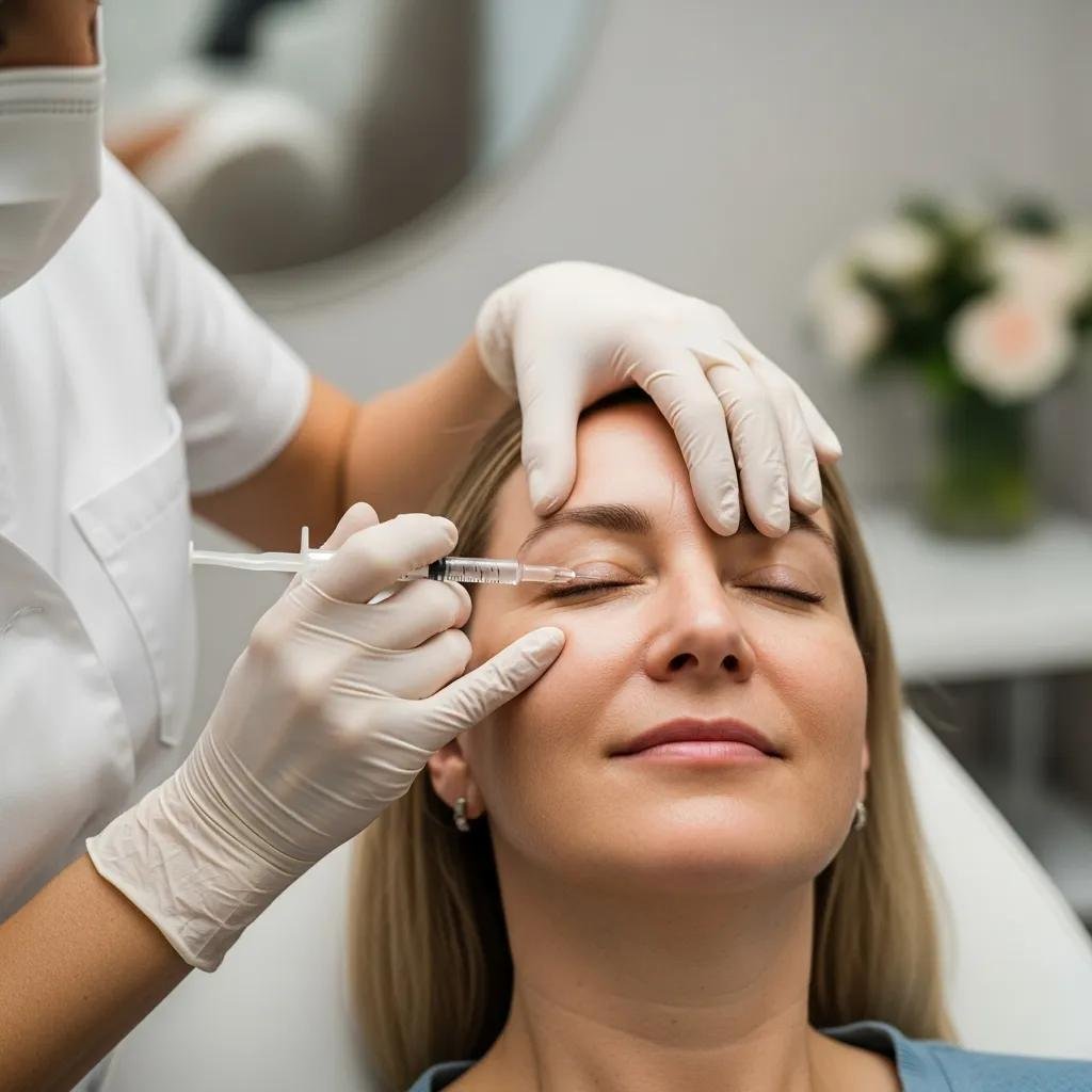 Practitioner administering injectable aesthetics for subtle contouring on a relaxed patient in a professional medspa setting.