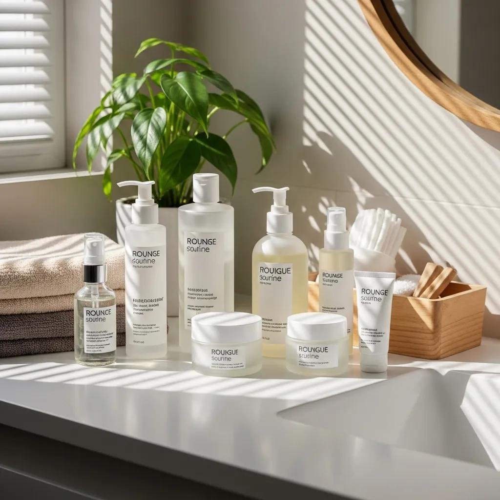 Aesthetic arrangement of skincare products for a mindful skincare routine