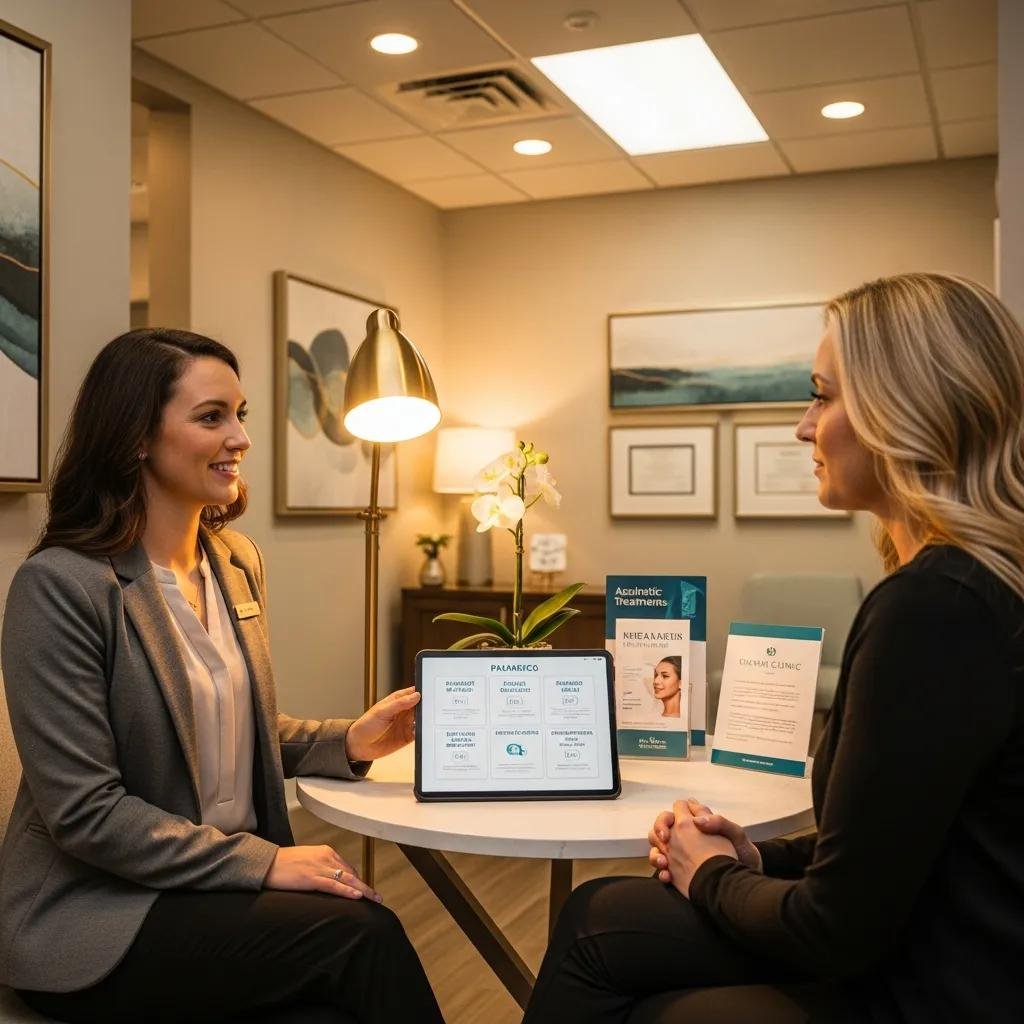 Clinic staff discussing financing options for SculpSure treatments