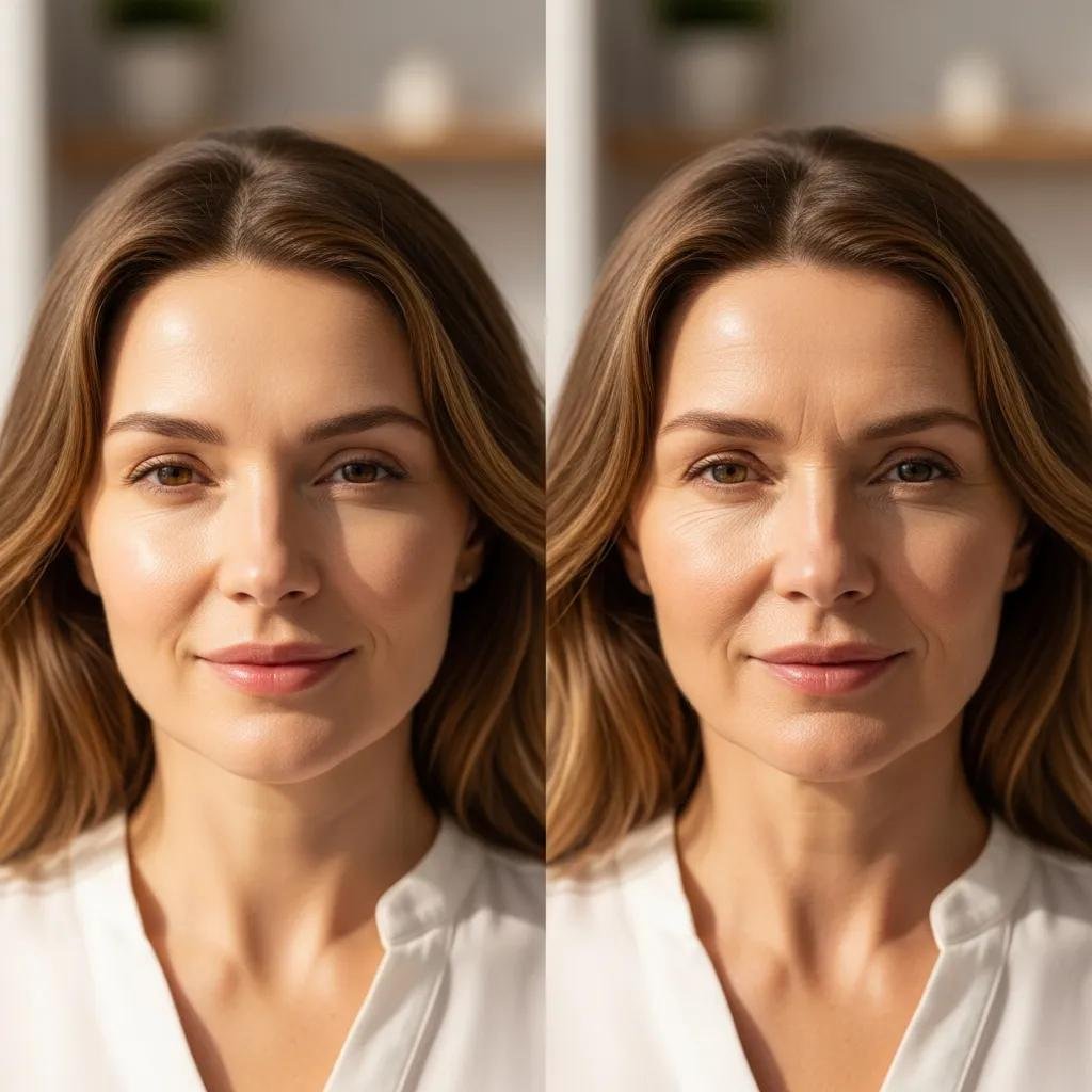 Comparison of youthful skin versus aging skin, illustrating long-term benefits of early preventative Botox treatment