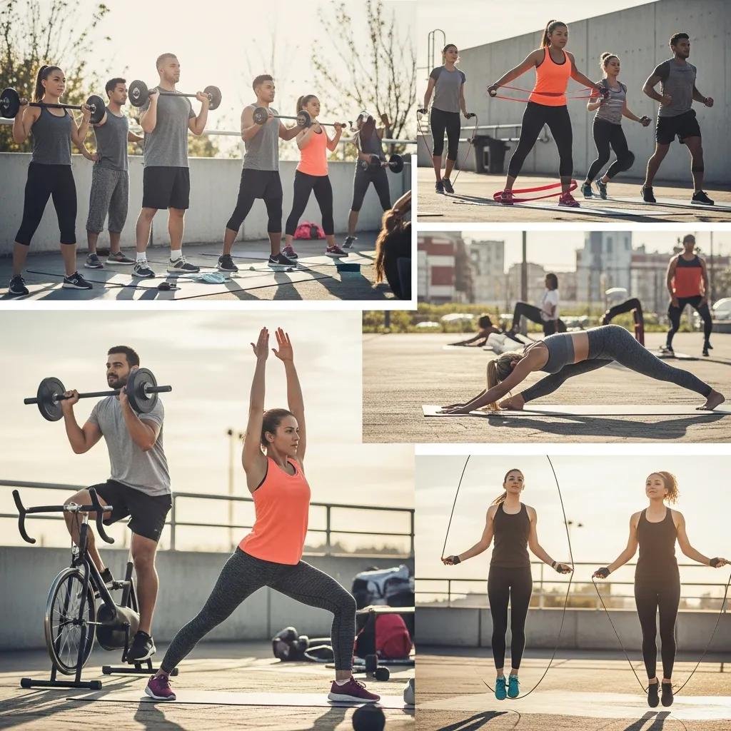 Group of diverse individuals exercising outdoors, representing the connection between exercise and skin health