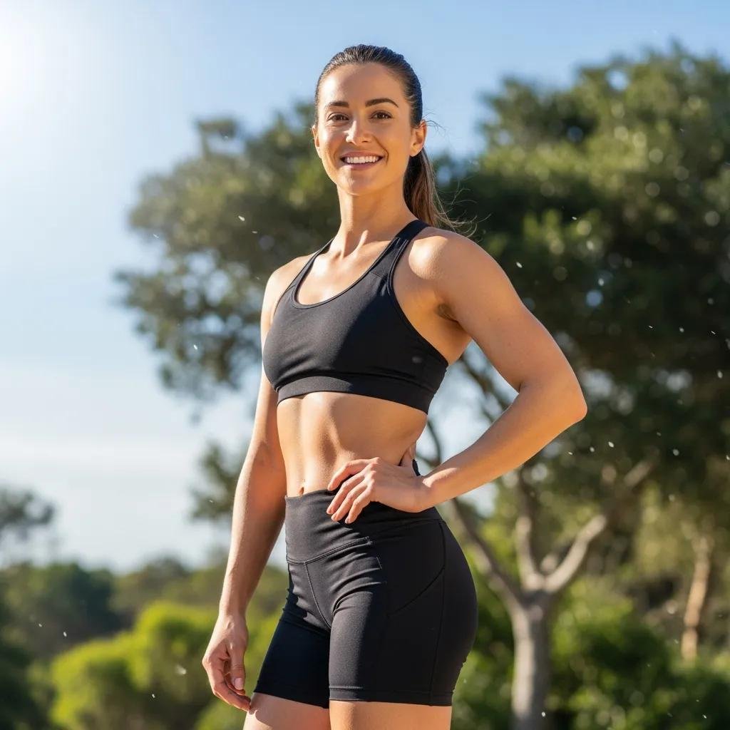 Happy individual showcasing results after cryolipolysis treatment, emphasizing body confidence and satisfaction