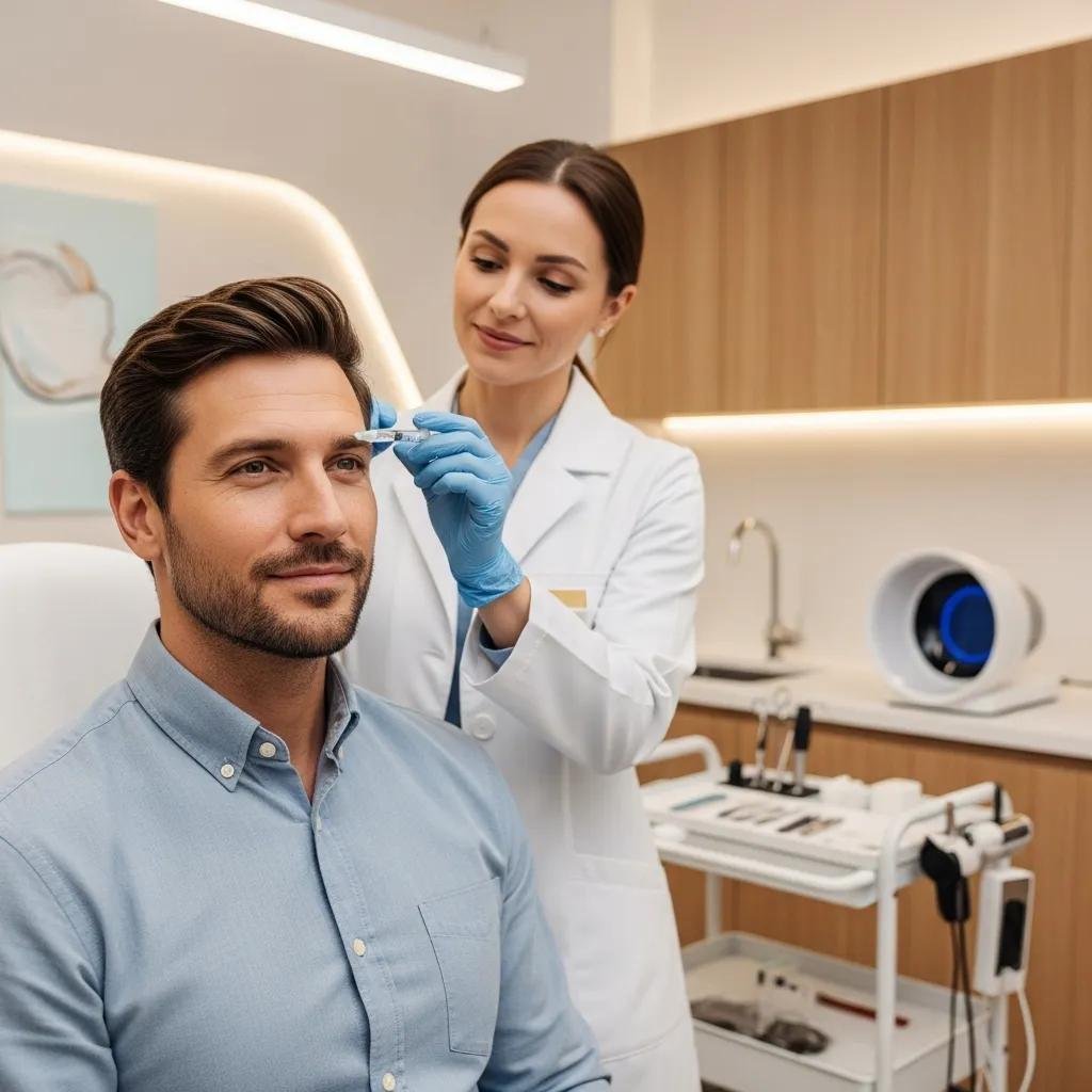 Man receiving Brotox treatment in a modern aesthetic clinic, highlighting male facial rejuvenation