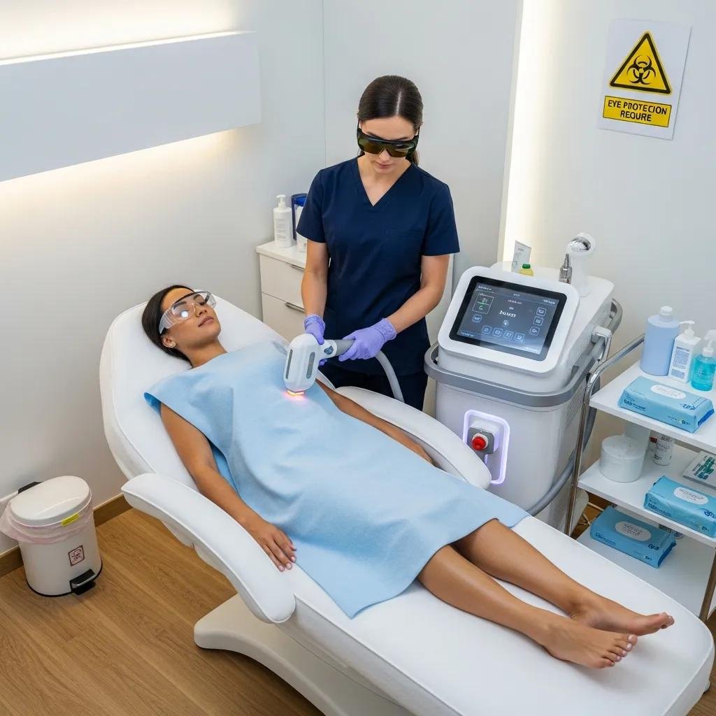 Patient receiving laser hair removal treatment in a modern clinic