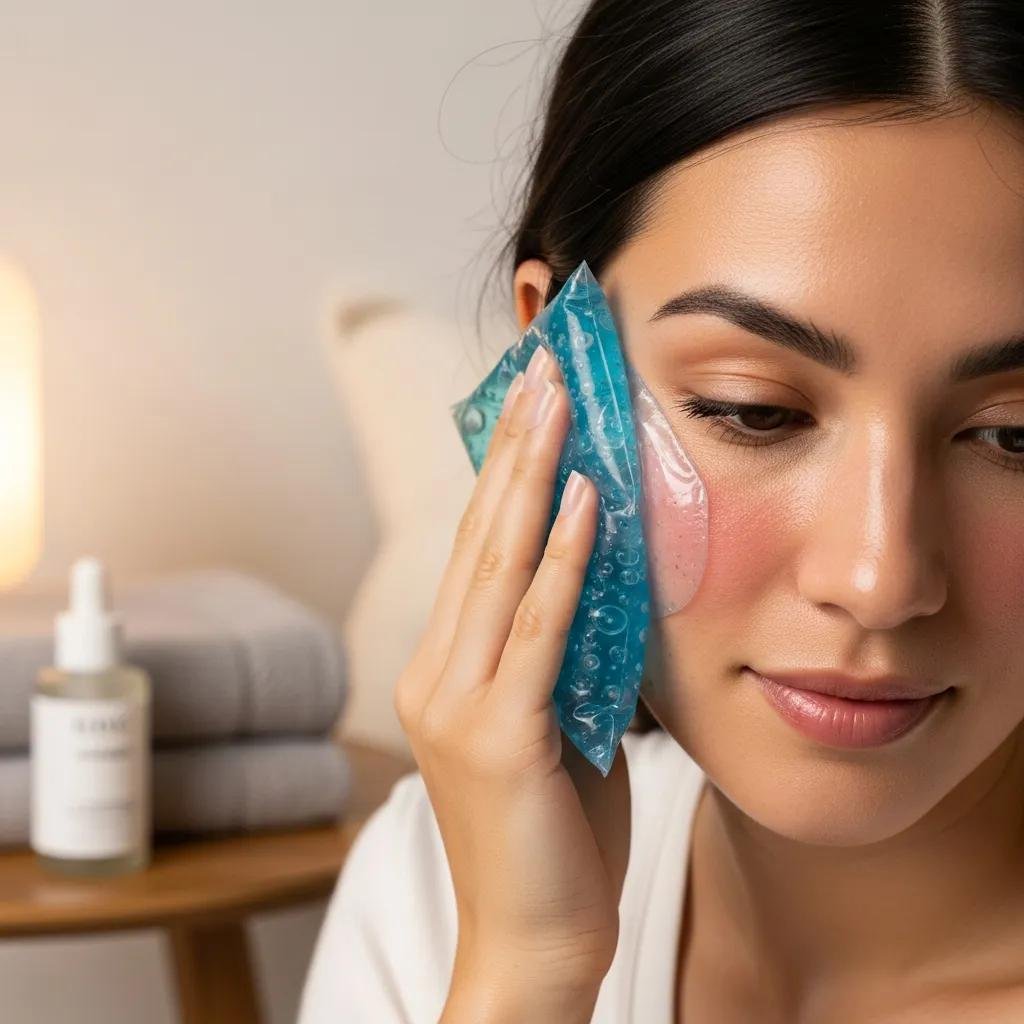 Patient using a cold compress on their face for post-treatment care