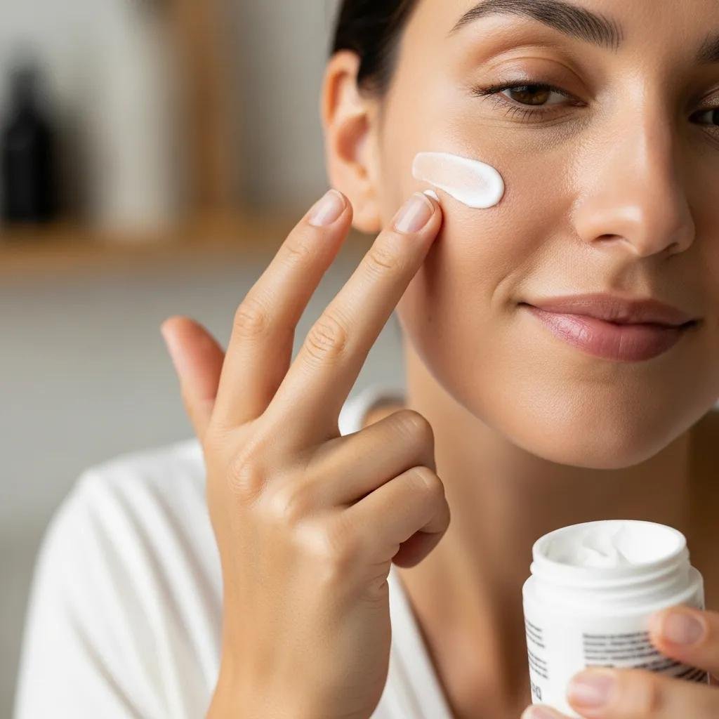 Person applying topical zinc for acne treatment, highlighting skincare routine