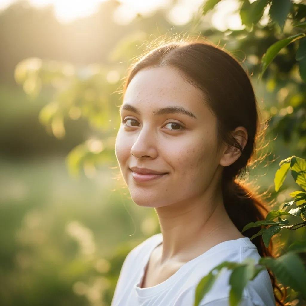 Person with clear skin in an outdoor setting, representing healing from acne scars