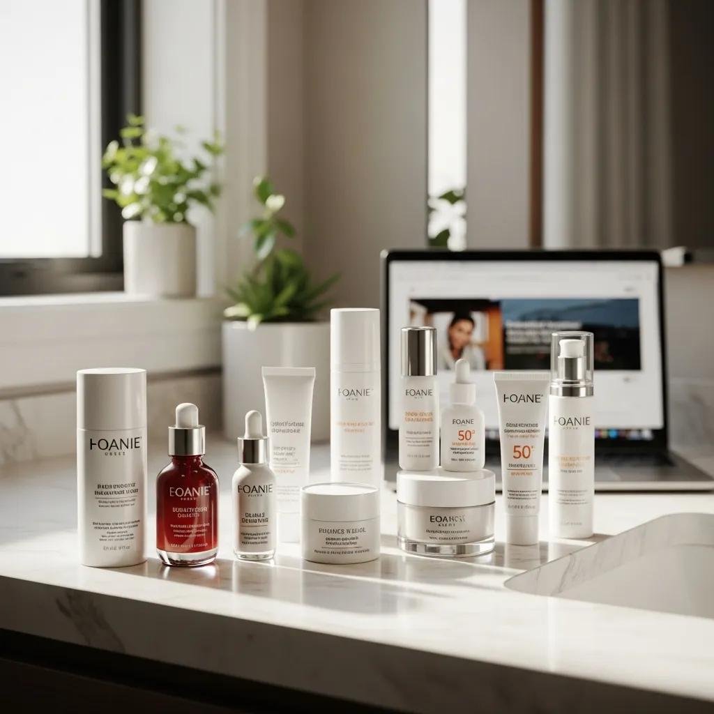 Skincare products for preventing blue light skin damage, including serums and sunscreens