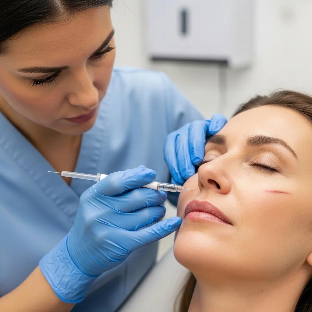 Aesthetician administering a non-surgical treatment to a patient, highlighting precision and care