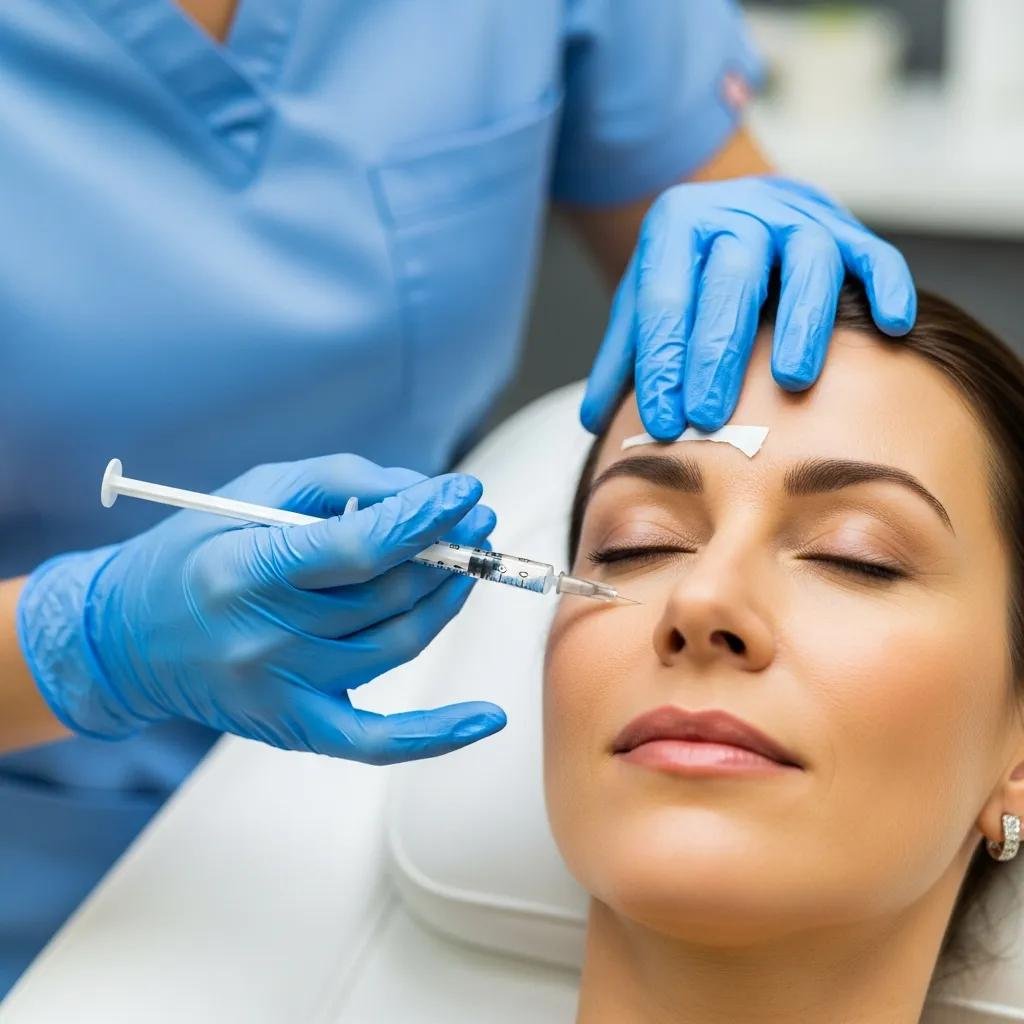 Aesthetician performing Botox and dermal fillers treatment in a clinical environment
