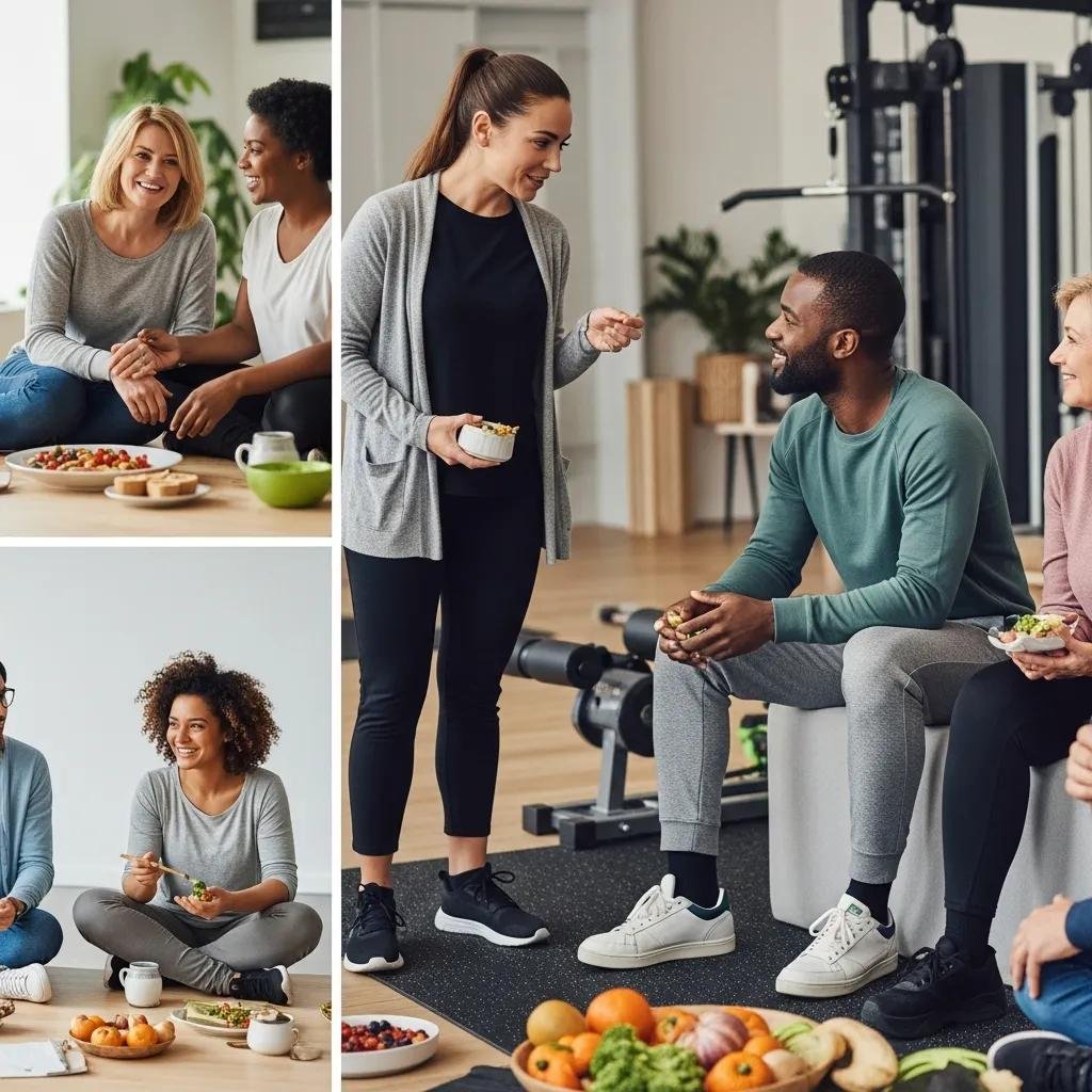 Diverse group discussing weight management strategies in a health-focused environment