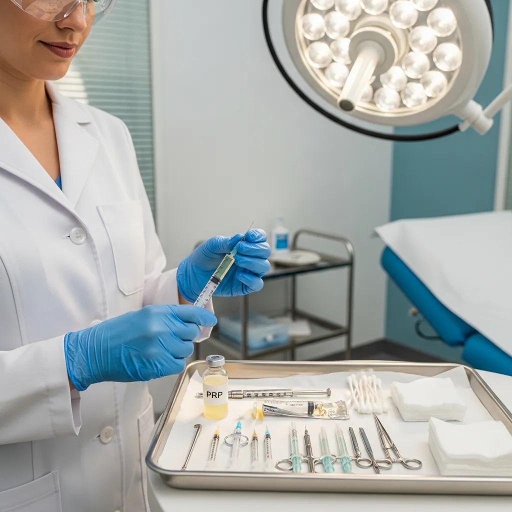 Healthcare professional preparing for P-Shot procedure in a clinical setting