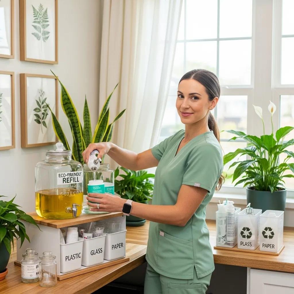 MedSpa practitioner demonstrating sustainable dermatology practices with eco-friendly products