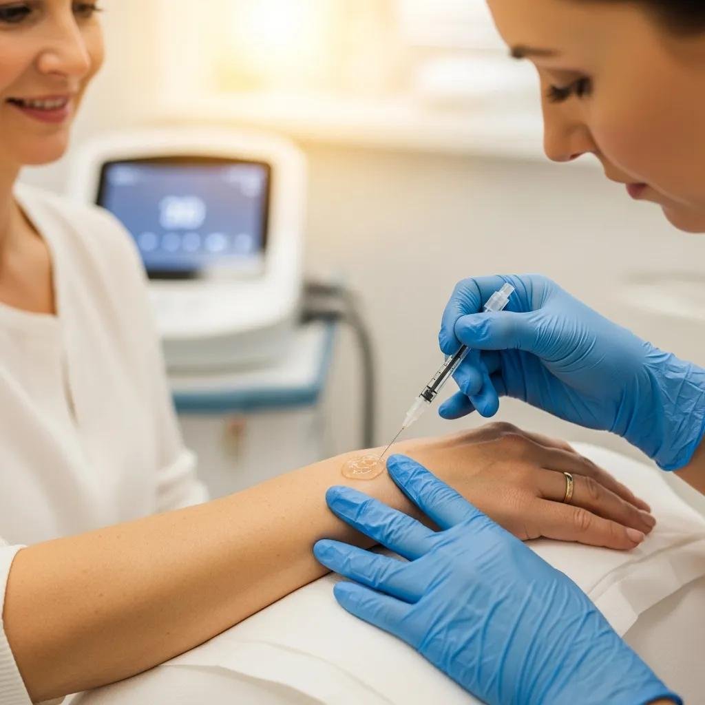 Patient receiving a hand rejuvenation procedure in a professional clinic setting