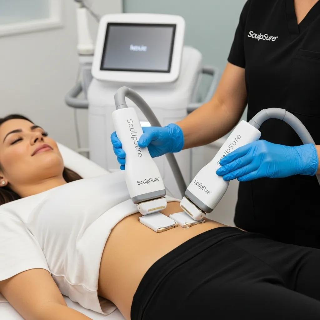 Patient receiving SculpSure treatment for non-invasive fat reduction in a modern medspa