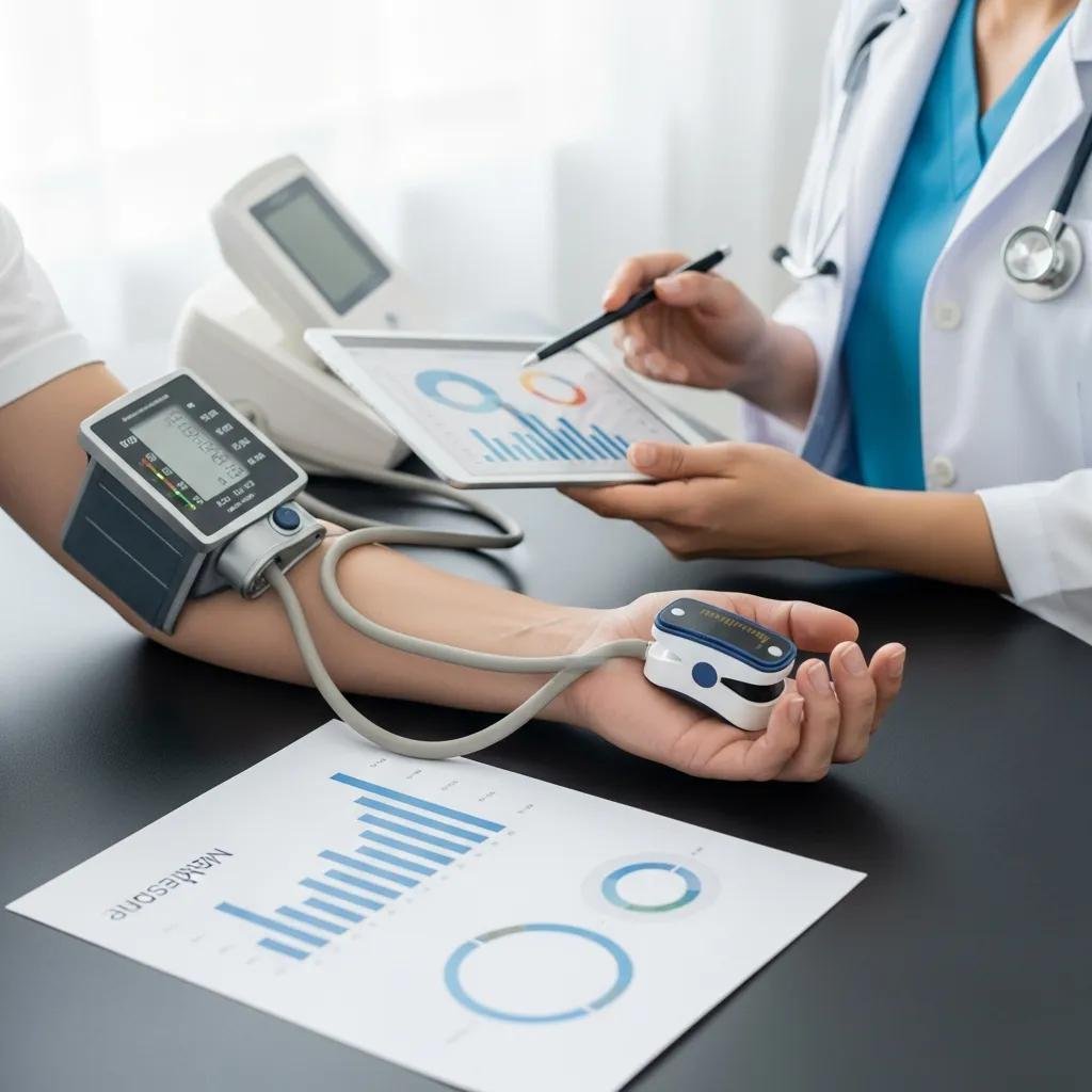 Patient undergoing a wellness assessment with a healthcare professional in a clinical setting