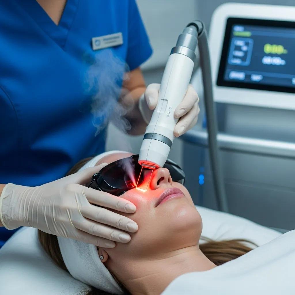 Patient undergoing advanced laser treatment for skin rejuvenation