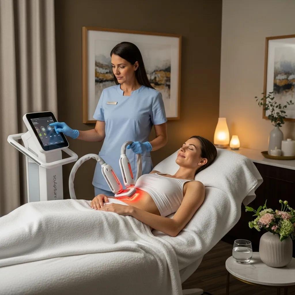 Patient undergoing body contouring treatment with SculpSure device