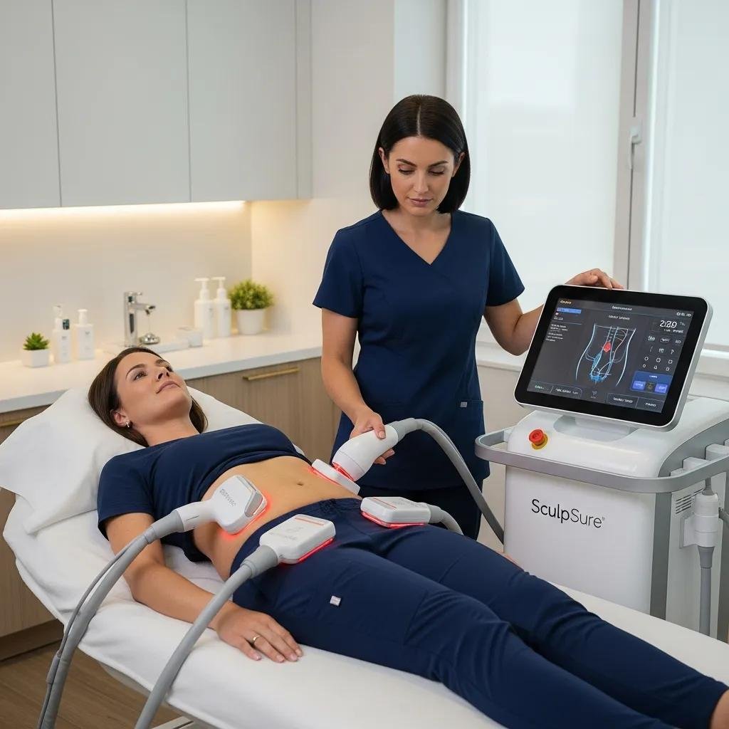 Patient undergoing non-invasive body contouring treatment in a modern med spa