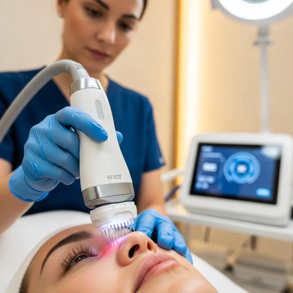 Practitioner performing RF microneedling treatment on a patient