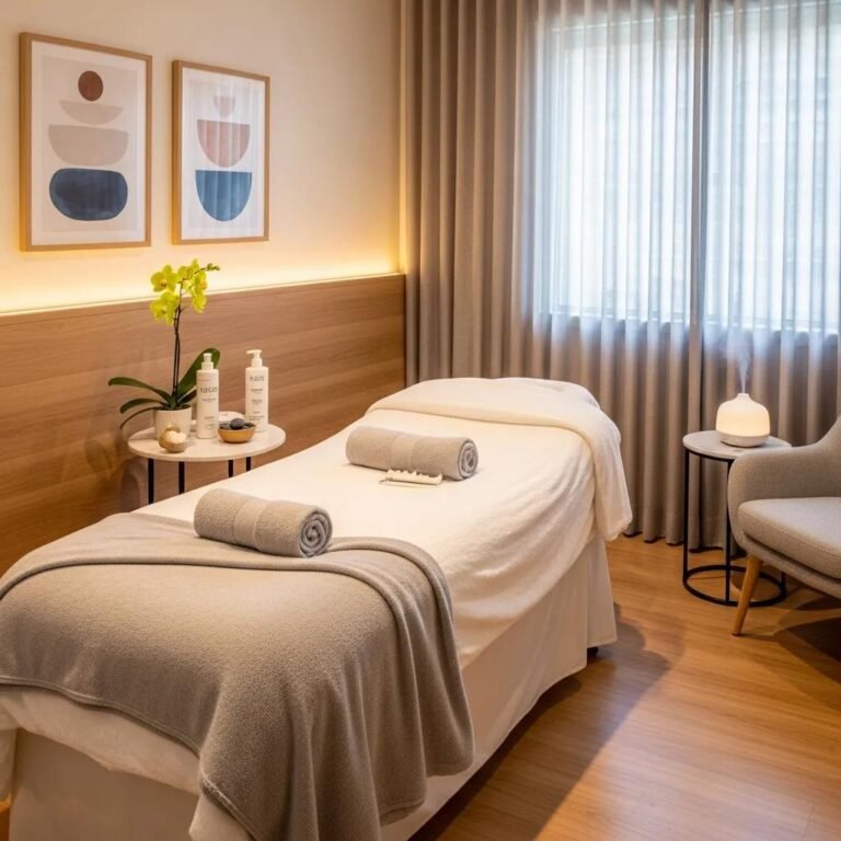 Welcoming med spa treatment room emphasizing natural beauty and wellness