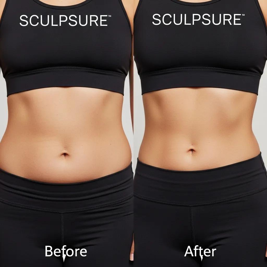 Before and after results of SculpSure treatment on abdomen showing visible contour changes