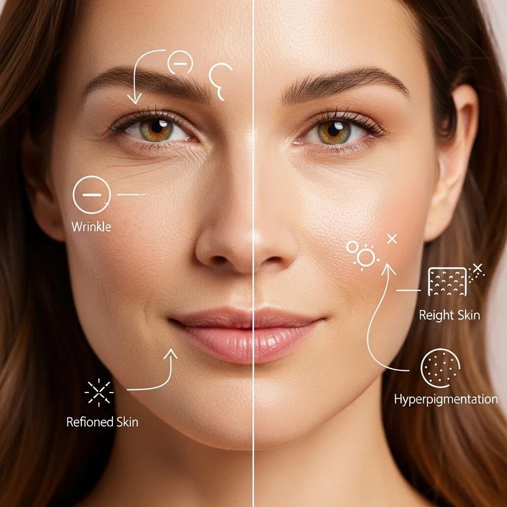 Close-up of a woman's face showcasing improved skin texture and radiance from retinol