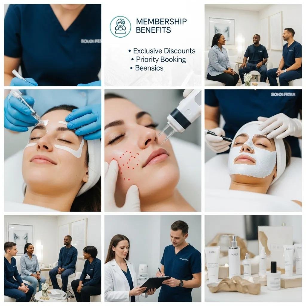 Collage of med spa treatments showcasing benefits of membership and clinical care