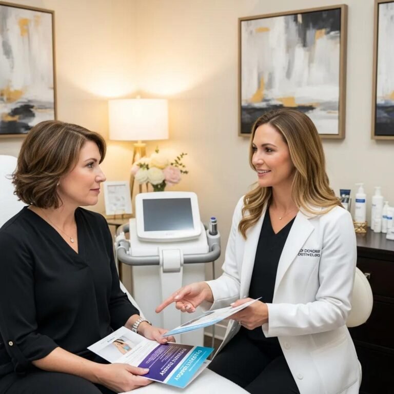 Consultation in a medical spa about peptide therapy benefits