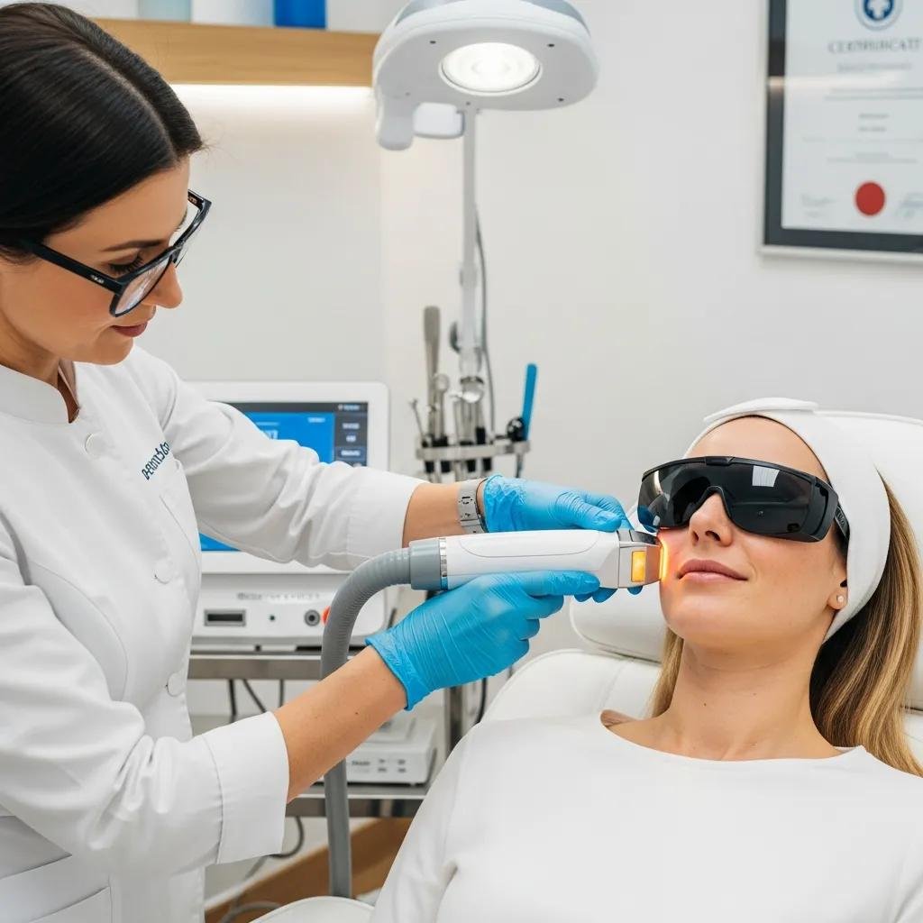 Dermatologist performing IPL treatment for rosacea in a modern clinic
