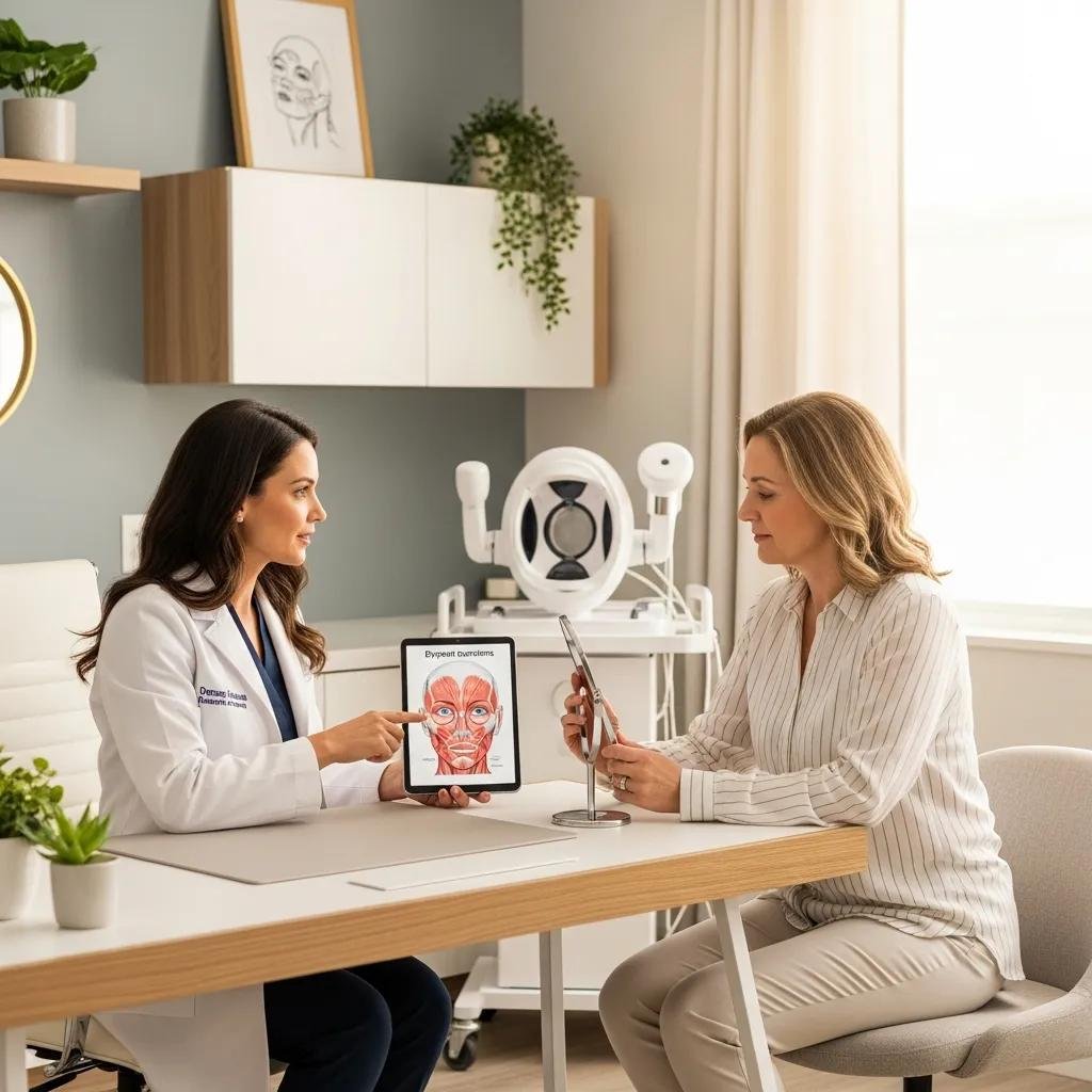 Dysport injection consultation in a modern medical spa, highlighting patient-dermatologist interaction