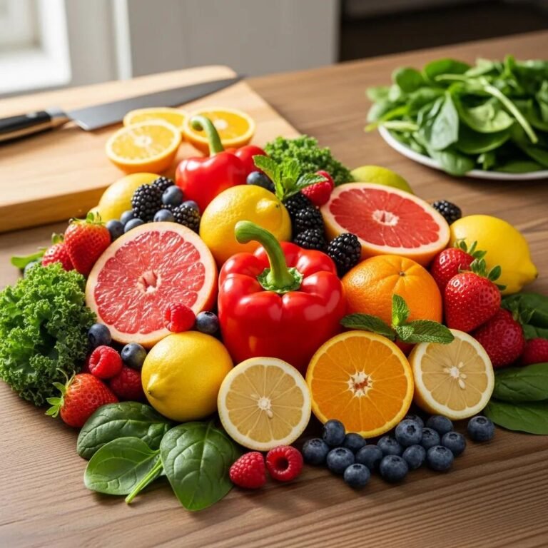 Fresh fruits and vegetables for youthful, glowing skin