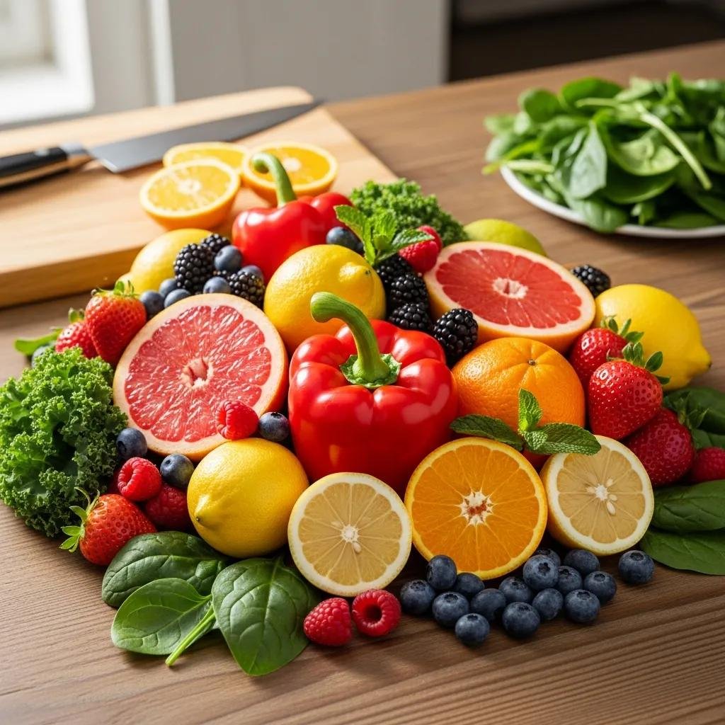 Fresh fruits and vegetables for youthful, glowing skin
