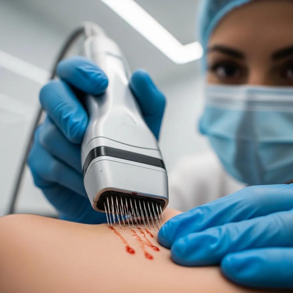 Microneedling procedure in progress at a med spa with advanced technology