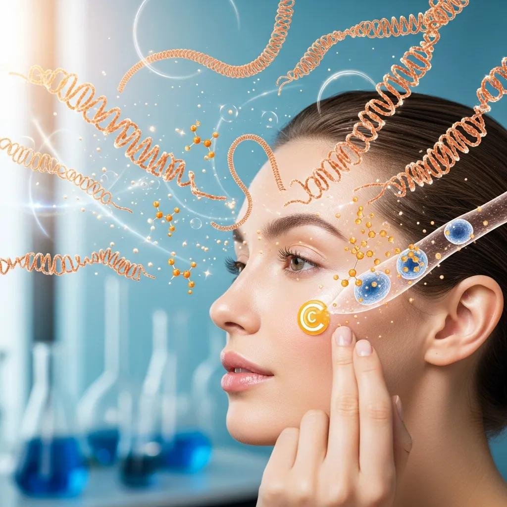 Model applying Vitamin C serum, illustrating its role in boosting collagen production for youthful skin