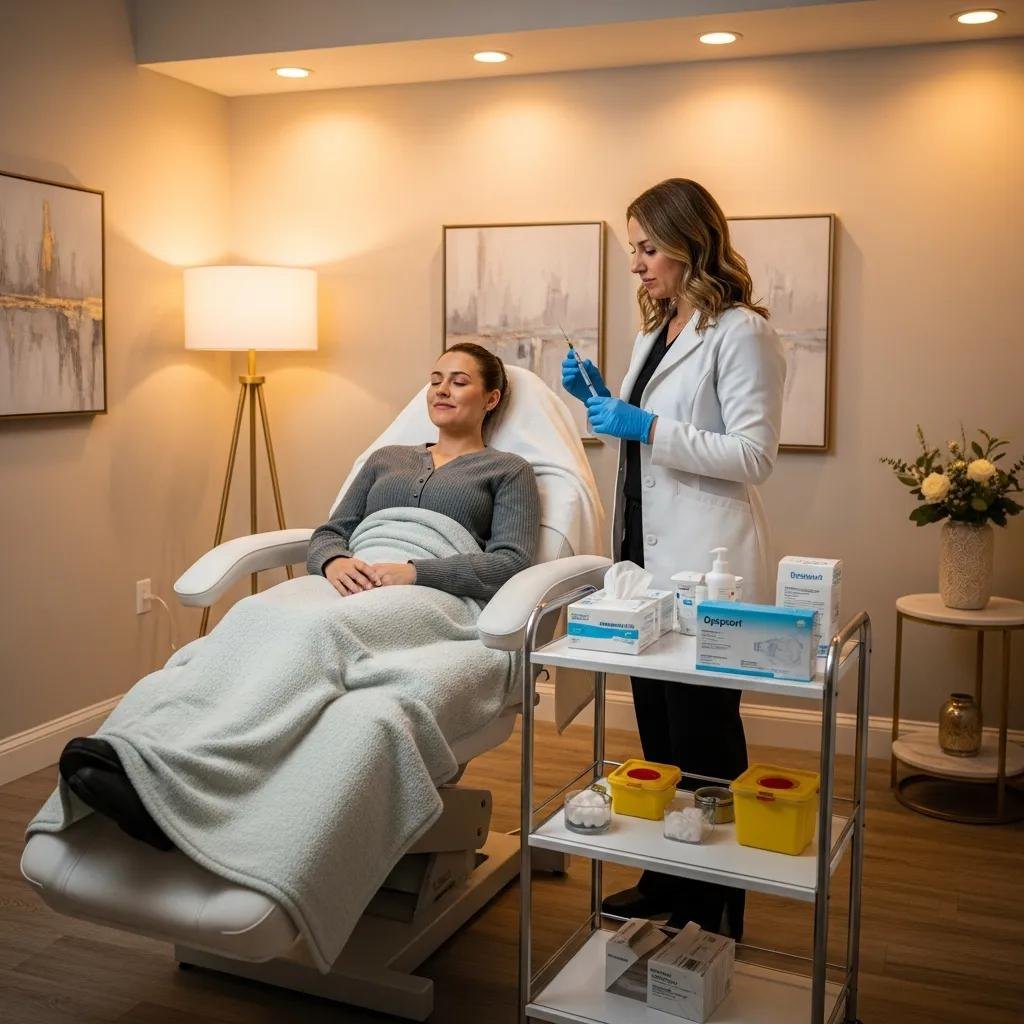 Patient preparing for Dysport treatment in a comfortable medical spa environment