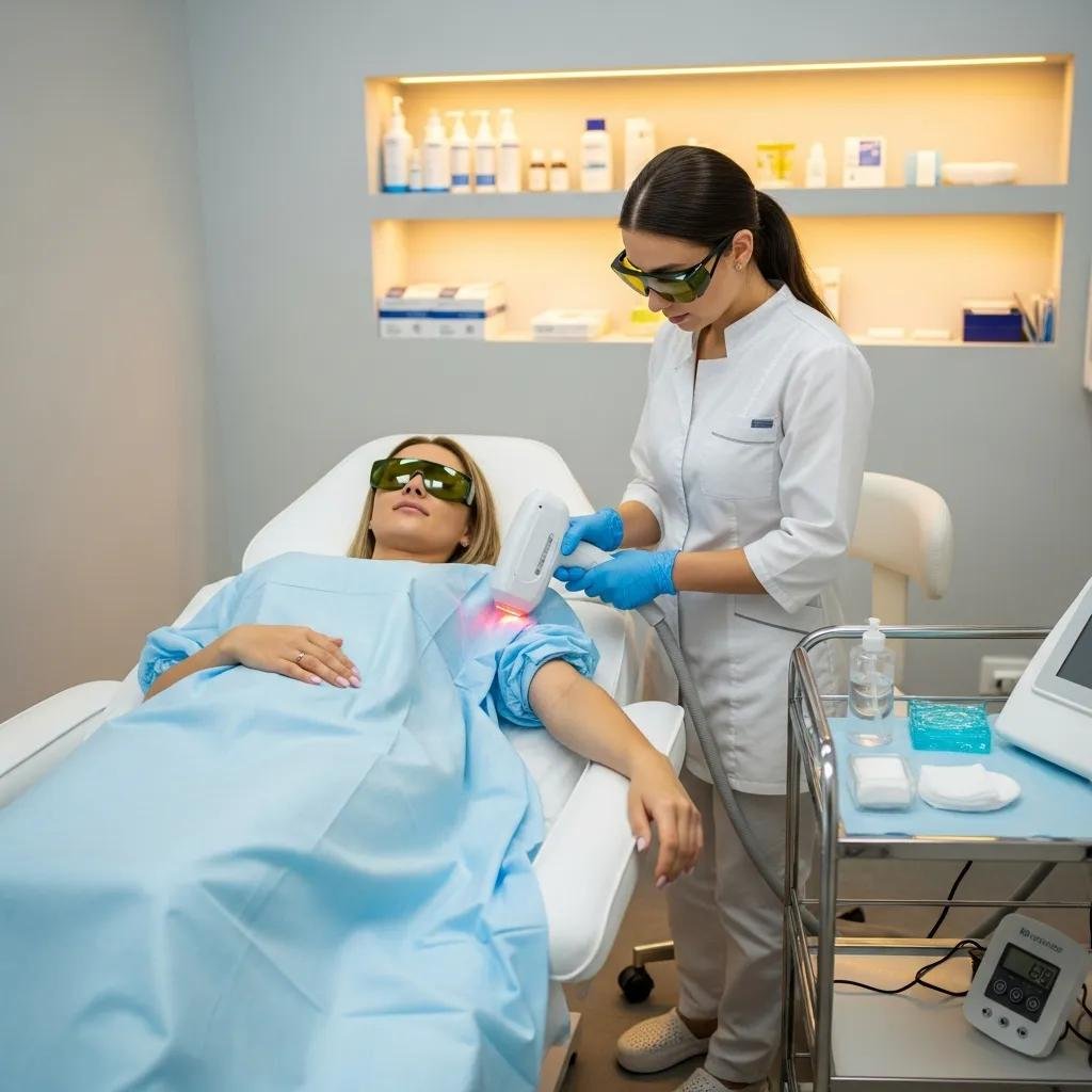 Patient receiving laser hair removal treatment in a modern med spa environment