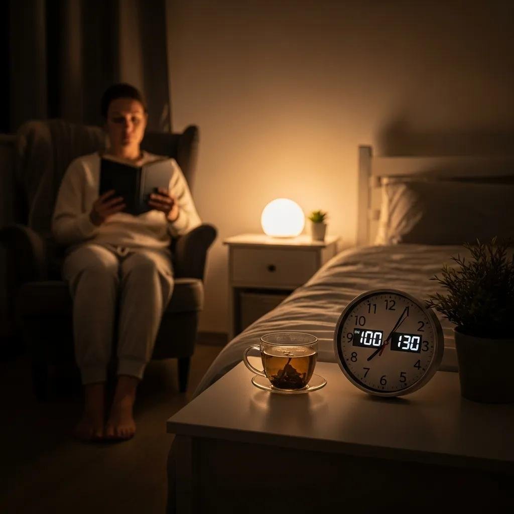 Person engaging in a calming nighttime routine to enhance sleep quality