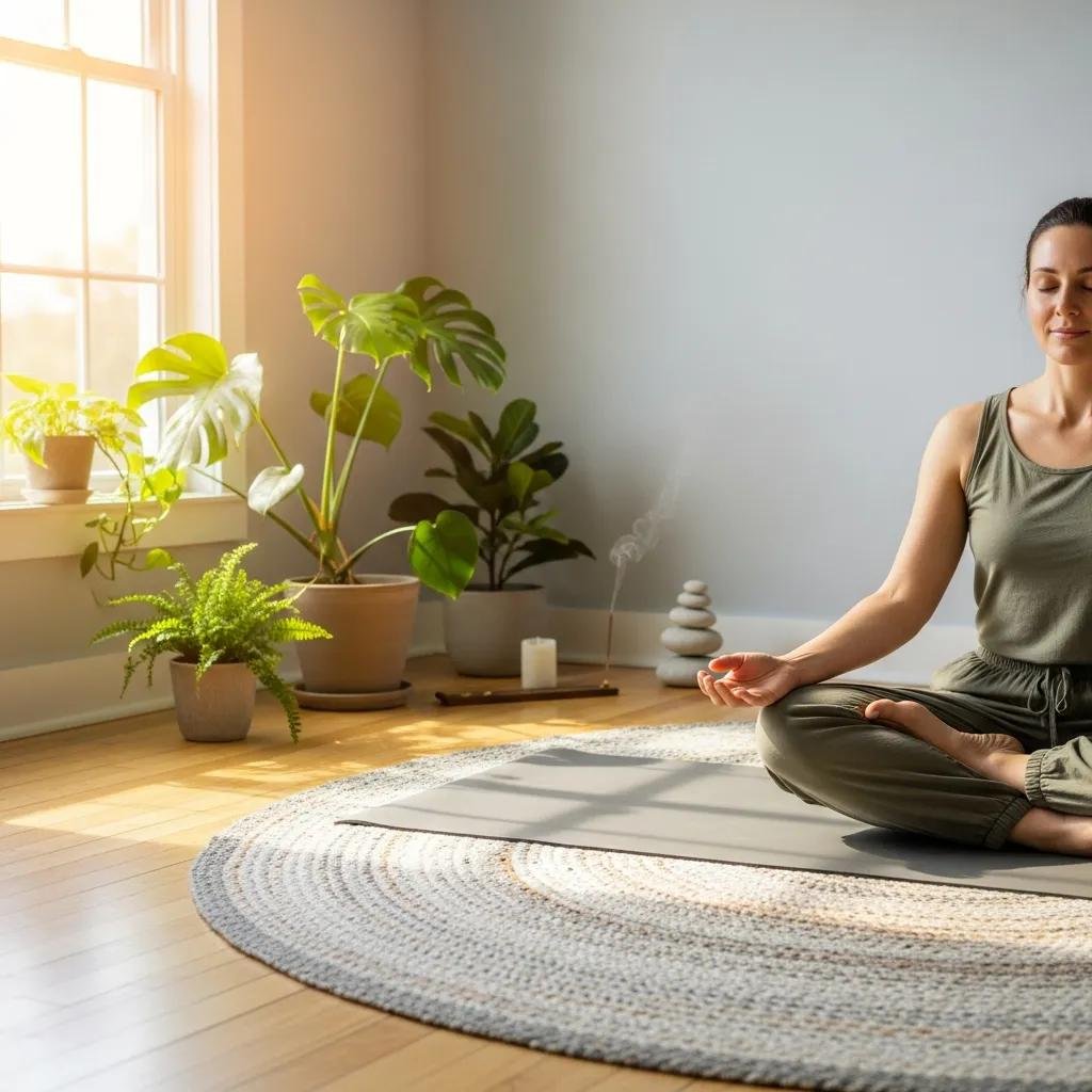 Person meditating in a serene space, illustrating mindfulness practices for mental detox