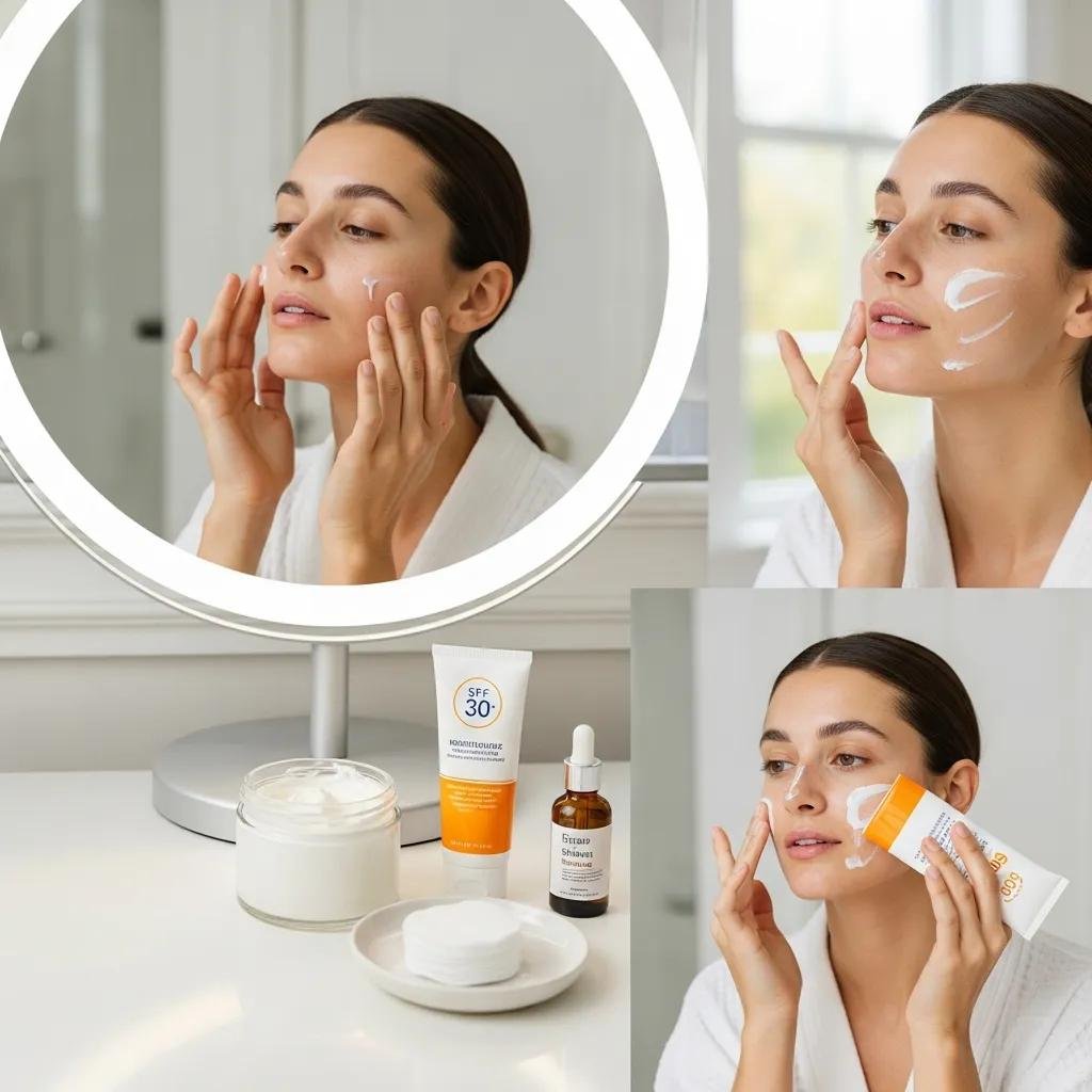 Skincare products and application steps for safe retinol usage