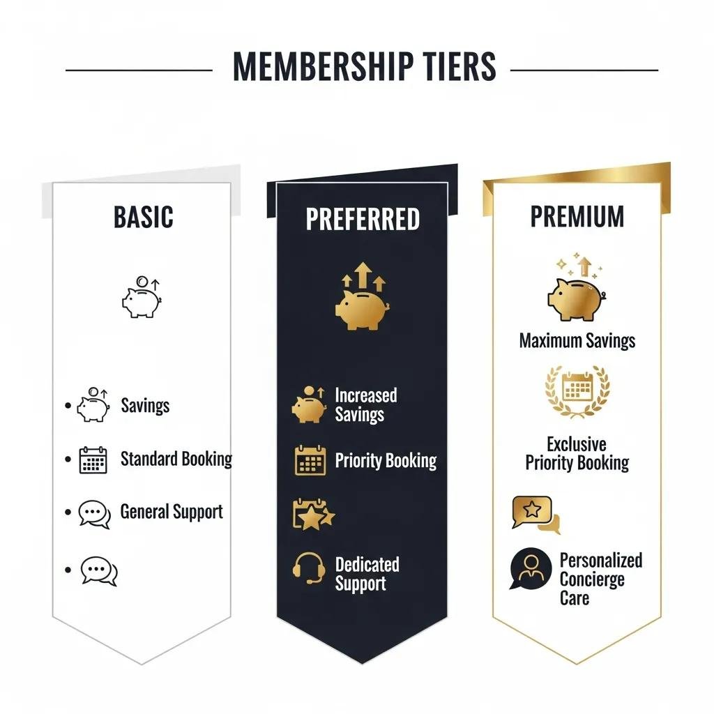 Visual representation of med spa membership tiers highlighting benefits and pricing options