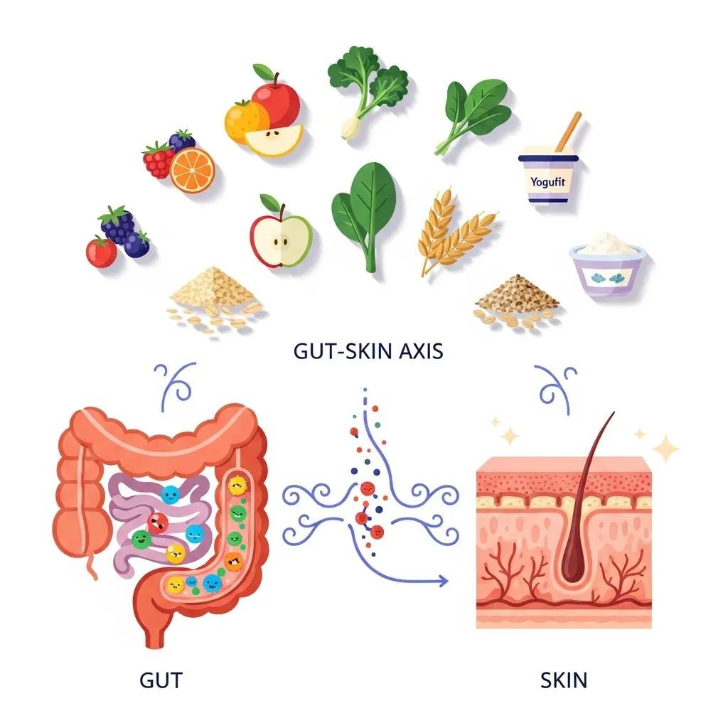 Visual representation of the gut-skin axis and its impact on skin health